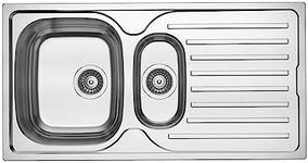 RUMO Prime Stainless Steel Kitchen Sink 1.5 One and Half Bowl - Fully Reversible Sinks with Drainer 965 x 500mm Inset Life Time Warranty Includes Wastes & Plumbing Kit