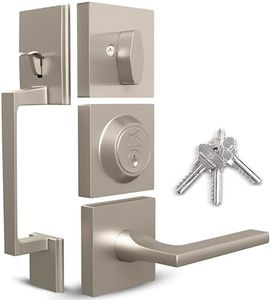 Mega Handles - TOBELLE Silver Entry Door Handleset - Single Cylinder Handleset with Lever for Entrance and Front Doors - Modern Door Handles for Left and Right-Handed Doors - Straight Handle