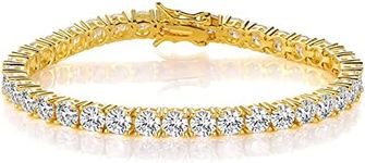 18K Yellow Gold Plated 4.0mm Round-Cut Cubic Zirconia Classic Tennis Bracelet for Women and Men 7.5 Inch