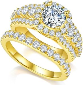 14K Yellow Gold Plated 925 Silver 1ct Moissanite Wedding Ring Set For Women