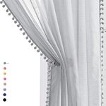 Grey Linen Textured Sheer Curtains Drapes for Bedroom Living Room Office Window Curtain Set 2 Pack Extral Long 108 inches Length Rod Pocket