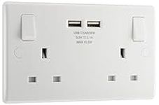 BG Electrical 8223u Double Switched 13 A Fast Charging Power Socket with Two USB Charging Ports, 3.1 A, 5 V, 15.5 W, Round Edge, White