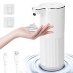 Foyucool Automatic Foaming Soap Dispenser, 12.2oz/360ml Rechargeable Touchless Hand Soap Dispenser, 4 Level Adjustable with Display, Waterproof Wall Mounted Soap Dispenser for Bathroom Kitchen, White