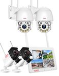 [7" Touchscreen, 3MP] Tonton Security Cameras Wireless Outdoor System with Monitor, 2Pcs PIR & 2Pcs 360° View Cameras, Human Detection, Color Night Vision, 2-Way Audio, Spotlight & Siren, 32GB Card