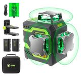 LasGoo LG-3D Laser Level Self Leveling 3x360°, 3D Green Beam Cross Line Laser for Construction and Picture Hanging, 2 Rechargeable Batteries (20 Hrs), Magnetic Liftable Stand Included, Green