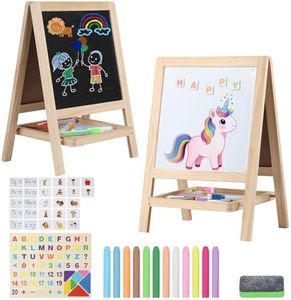 Tabletop Painting Wooden Art Easel for Kids - 4-in-1 Double-Sided Drawing Board for Toddlers 2-4, Chalkboard & Dry Whiteboard with Markers, Eraser, Magnetic Letters/Numbers & Flashcards