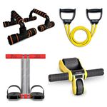 PRO365 Tummy Trimmer, Pushup Bar, Toning Tube with Foldable Ab Roller Exerciser Home Gym Exercise Equipment (6 Months Replacement Warranty, Full Set, 4 Pack)