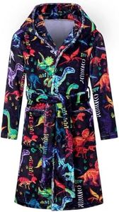Funnycokid Boys Robes Size 7-8 Kids Dinosaur Fuzzy Bathrobe with Hood Dino Bath Robe Pajama Fleece Pjs 7-8 Years