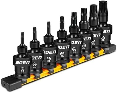 BOEN 8-Pieces Universal Torx Bit Driver Impact Socket, 1/2" Drive Size (T30, T40, T45, T47, T50, T55, T60, T70) With Socket Rail, CR-MO Steel