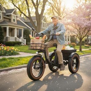 PUCKIPUPPY Electric Tricycle for Adults Alaskan, Rear Motor Electric Trike with Large Basket, 20" 6061 Aluminum Folding Ebike Frame, 3 Wheel Cargo Tricycle Black