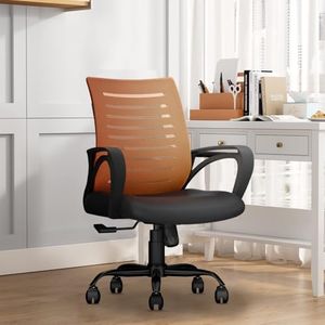 CELLBELL Desire C104 Mesh Mid Back Chair | Ergonomic Office, Study, Revolving, Computer Chair for Work from Home Heavy Duty Metal Base, Seat Height Adjustable (Orange)