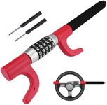 Tevlaphee Steering Wheel Lock, Car Lock Anti Theft Keyless Extendable Retractable Password 5 Coded Combination Lock, Heavy Duty Universal Fit (B) (Red)