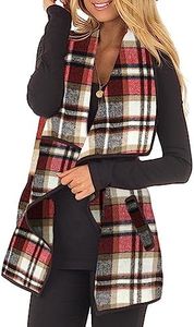 Unidear Womens Lapel Sleeveless Woolen Jackets Casual Work Office Plaid Blazer Outerwear with 2 Pockets 23 Light Red M