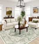 LIVEBOX Washable 9x12 Area Rugs, Large Rugs for Living Room Boho Soft Non-Slip Rug, Low-Pile Vintage Medallion Rug, Retro Indoor Rugs for Dining Room Bedroom Office Sage Green