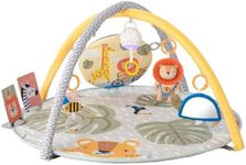 Taf Toys Savannah 360 Baby Gym. Double Sided Crinkling Padded Soft Activity Play Mat with Flash Card Holder & 7 Hanging Sensory Toys. Including Pull Activated Sound & Lights. Suitable from Birth