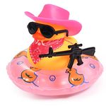 Duck for Cars, Rubber Duck for Car Dashboard, Squeaky Duck Bath Toy Yellow Duck Car Ornament Fun Cowboy Duck Car Accessories Car Dashboard Decorations with Swim Ring Hat Scarf Glasses (Style 2)