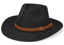 Malaxlx Black Cowboy Hat for Men Women - Western Suede Cowgirl Hat Wide Brim Fedora Hat