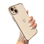 ZTOFERA Designed for iPhone 13 Case,Cute Plating Edge Love Hearts Pattern with Camera Lens Protection Phone Cover for iPhone 13 6.1 inch,White