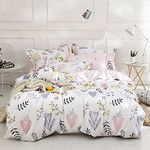 Girls Floral Duvet Cover Full Size Boho White Pink Floral Bedding Sets Cotton Aesthetic Floral Comforter Cover Chic Flower Branches Bedding Sets Pink Garden Floral Full Duvet Cover with 2 Pillowcases