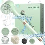 Electric Body Brush, Rechargeable Exfoliating Shower Brush, Electric Back Scrubber with Long Handle 6 Brush Heads 3 Speeds USB Charging, Waterproof Electric Bath Brush for Deep Cleansing