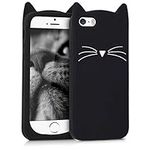 kwmobile Case Compatible with Apple iPhone SE (1.Gen 2016) / iPhone 5 / iPhone 5S - Cat Case Soft Cute Protective Silicone Cover - Black/White