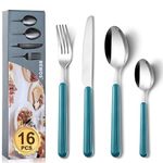 BEWOS 16 Piece Cutlery Set, Service for 4, Kitchen Cutlery Sets,Dark Blue Forks Knives and Spoons Set, Stainless Steel Flatware Serving Set for Home, Party