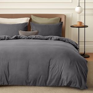LINENOVA Quilt Cover Set Queen Size - Brushed Microfiber 1200TC Super Soft Duvet Cover Set 3 Pieces with Button Closure, 1 Duvet Cover and 2 Pillowcases(Queen Size, Dark Grey)
