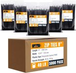 ALBO Zip Ties Black 8 Inch 5000 Pack 40 lb, Long Plastic Cable Ties Thick 0.14 Inch Tie Wraps Heavy Duty UV Resistant Nylon Wire Ties for Indoor and Outdoor / 5000pcs