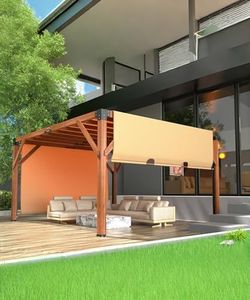 GAOMON 12 X 14 FT Wood Pergola, Solid Structure, Retractable Shade Canopy, Outdoor Wooden Pergola for Patio, Backyard, Deck, Garden