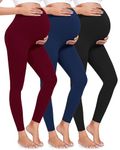 CTHH Women's Maternity Leggings Over The Belly Pregnancy Active Wear Workout Yoga Tights Pants(3 Pack Black/Navy/Burgundy, Medium)