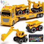 Tacobear Construction Truck Toys for Boys, Large Friction Powered Engineering Vehicle Transporter Truck Toys with Excavator Dump Truck, Vehicle Carrier Truck Toys Gift for Kids Boys 3 4 5 6 7 years