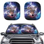 Renewold Car Windshield Sun Shade, Portable Auto Sunshade Car Sun Shade Blocks, Heat Sun Shield Visor Fits for Most Sedan Van SUV Trucks 2pcs Set, Galaxy Wolf Pattern Car Accessories