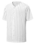 YWIES Mens Button Down Baseball Jersey, Blank Softball Team Uniform, Hip Hop Hipster Short Sleeve Active Shirts, Stripe, Large