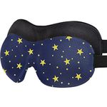 AMAZKER Sleep Mask Invisible Alar Deep Orbit 3D Eye Mask Ultra Lightweight & Comfortable Sleeping Mask for Travel, Nap, Shift Works, Black & Blue (Black&Stars, 2 Count（Pack of 1)