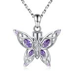 Butterfly Cremation Urn Necklace for Ashes - 925 Sterling Silver Memorial Keepsake with CZ Pendant Jewelry Women Keepsake Bereavement Gift for A Loss of the Loved One (Purple)