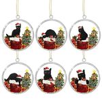 6 Pcs Black Cat Christmas Ornament, 2 Side Printed Christmas Tree Ornament Black Cat Acrylic Ornaments Christmas Hanging Decor, Black Cat Xmas Tree Hanging Pendant,Birthday Gift for Cat Lovers