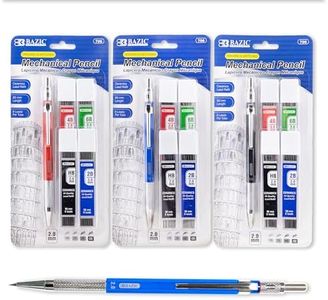 BAZIC 2.0mm Mechanical Lead Pencil with 4 Ceramic Lead Refills, HB 2B 4B 6B Lead, for Art Drafting Drawing Sketching Shading, 3-Packs