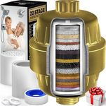 AquaHomeGroup 20 Stage Shower Filter for Hard Water - 2.5 GPM Universal Shower Head Filter for Chlorine, Fluoride, Heavy Metals - Vitamin C E Shower Water Filter for Hair and Skin (Golden)