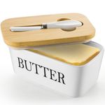 Esilihom Large Butter Dish with Lid and Knife, Airtight Porcelain Butter Container, Ceramic Butter Storage with Sealing Covered, Butter Keeper for Countertop for Butter, Cheese, Nuts (White)