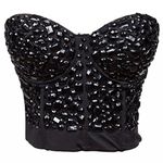 Alivila.Y Fashion Rhinestone Punk Goth Bra Clubwear Bustier 913-Black-S