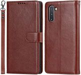 Cavor for Samsung Galaxy Note 10 Wallet Case for Women, Flip Folio Kickstand PU Leather Case with Card Holder Wristlet Hand Strap, Stand Protective Cover for Galaxy Note10 6.3'' Phone Cases-Brown