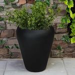 JP PLANTERS 24 Inch FRP Apple Planter - Large Decorative Grey Flower Pot for Home, Office, Balcony, Patio, Porch, Deck, and Garden Decoration - Modern Outdoor Plant with Drainage Hole, Solid Black