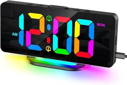 AMIR Digital Alarm Clock, Large LED Digital Clock for Bedrooms with 10 Color RGB NightLight, 2 Alarm, Snooze, 12/24H, USB Charging Port, Adjustable Volume & Brightness Bedside Clock for Heavy Sleepers