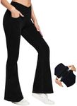 IUGA Bell Bottom Jeans for Women High Waisted Stretchy Flare Jeans Pull On Wide Leg Jeans V Cross Tummy Control Flare Pants Black 31"