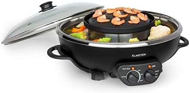 KLARSTEIN Szechuan - Hot pot Chinois, Hot pot fusing, Grill de 22 cm de diamètre, Revêtement anti adhésif, 600 watts, Nettoyage rapide - Noir