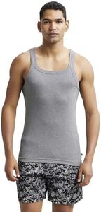Jockey US26 Men's Super Combed Cotton Rib Square Neckline Gym Vest_Mid Grey Melange_S