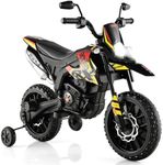 OLAKIDS Kids Motorcycle, Licensed Aprilia RX125 12V Ride on Electric Dirt Bike with Training Wheels, Spring Suspension, Battery Powered Off Road Motorbike Toy with Bluetooth, USB, Lights (Dark)