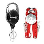 SAMSFX Fishing Tungsten Line Cutter with Zinger Retractors, Fishing Pliers Cutters, Knot Tying Tool, Hook Eye Cleaner, Hook Sharpener, Tune Baits & Loop Tyer Tool (R: Red Line Cutter with Retractor)