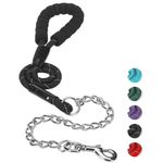 MIHACHI Anti Chew Dog Lead - Heavy Duty Rope Dog Leash with No Bite Chain and Soft Padded Handle, No Tangle Strong Leash with Reflective Threads Black