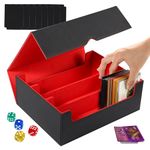 Ckbuity Magnetic Commander Card Deck Box for MTG Cards for 1800+ Pcs Card Sleeves, PU Leather Strong Magnet Card Storage Box Case 3 Rows with 8 Card Dividers for CCG TCG, Black-Red